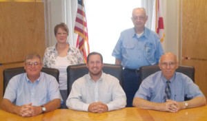 Hartselle Utilities Board of Directors, seated in front from left to right; Jimmy Moore, Secretary/Treasurer; Daxton Maze, Chairman; Mike Gunter, Vice-chairman.  Standing from left to right, Terry Phillips and Ed Monroe.